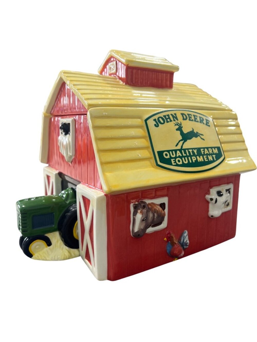 John Deere Ceramic Barn Cookie Jar By Gibson Farmhouse Green Tractor Home Decor